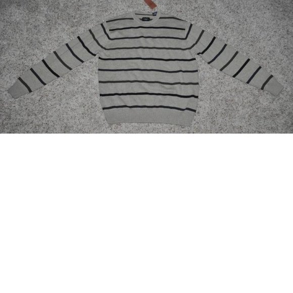 Mens Sweater Haggar Gray Striped Small Long Sleeve Crew Neck Cotton - Picture 1 of 3
